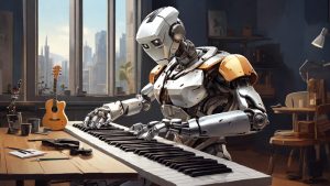 leonardo diffusion xl draw a robot playing the piano and guita 1 1