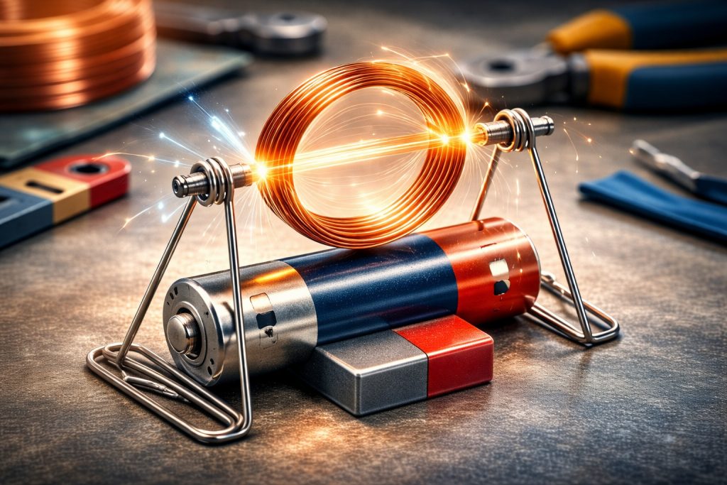 Как сделать простой электромотор из магнита и медной катушки — объяснение физики и сборка