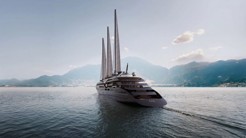 Крупнейший в мире парусный лайнер Orient Express Corinthian прошел испытания: три мачты, СПГ и наклон под мосты