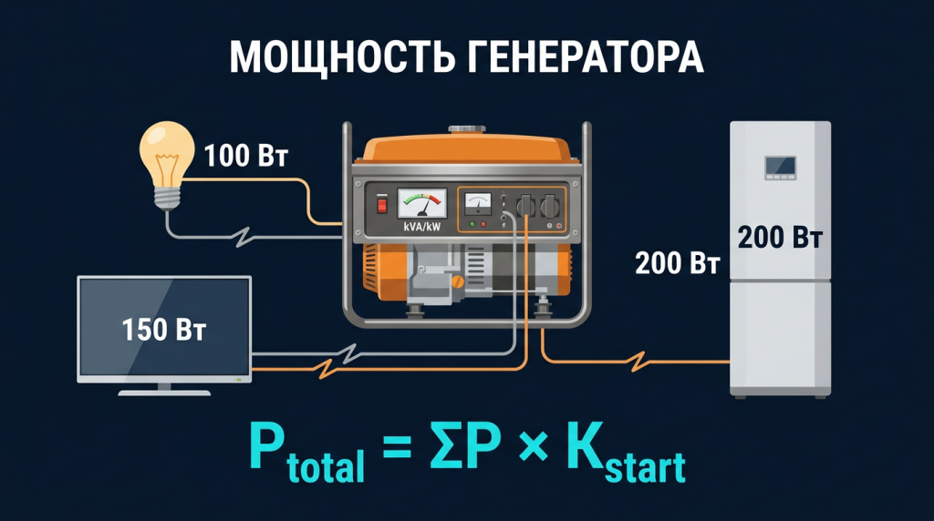 ⚡ Калькулятор мощности генератора