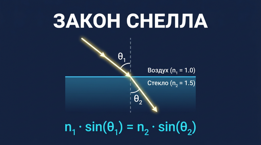 Калькулятор закона Снелла (показатель преломления)