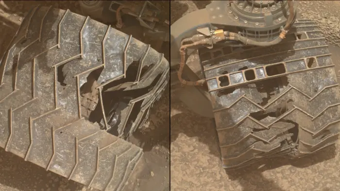 NASA показало поврежденное колесо марсохода Curiosity после почти 14 лет работы на Марсе